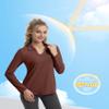 FKEEP Women's Tennis Golf Shirt Long Sleeved Top Sport Activewear V-Neck Workout Athletic (Cinnamon, XXL) view 3