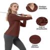 FKEEP Women's Tennis Golf Shirt Long Sleeved Top Sport Activewear V-Neck Workout Athletic (Cinnamon, XXL) view 4