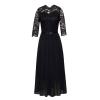Women's Floral Lace Maxi Dress 3/4 Sleeve Bridesmaid Party Dress Vintage Formal Cocktail Party Swing Dresses Black view 3