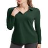 FKEEP Women's Tennis Golf Shirt Long Sleeved Top Sport Activewear V-Neck Workout Athletic (Forest Green, XL) view 1