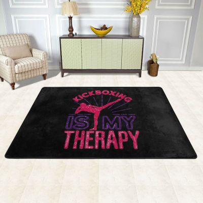 bsapp Kickboxing is My Therapy Area Rug Anti-Slip Floor Mat 72""x48"" for Family Living Room and Bedroom, White