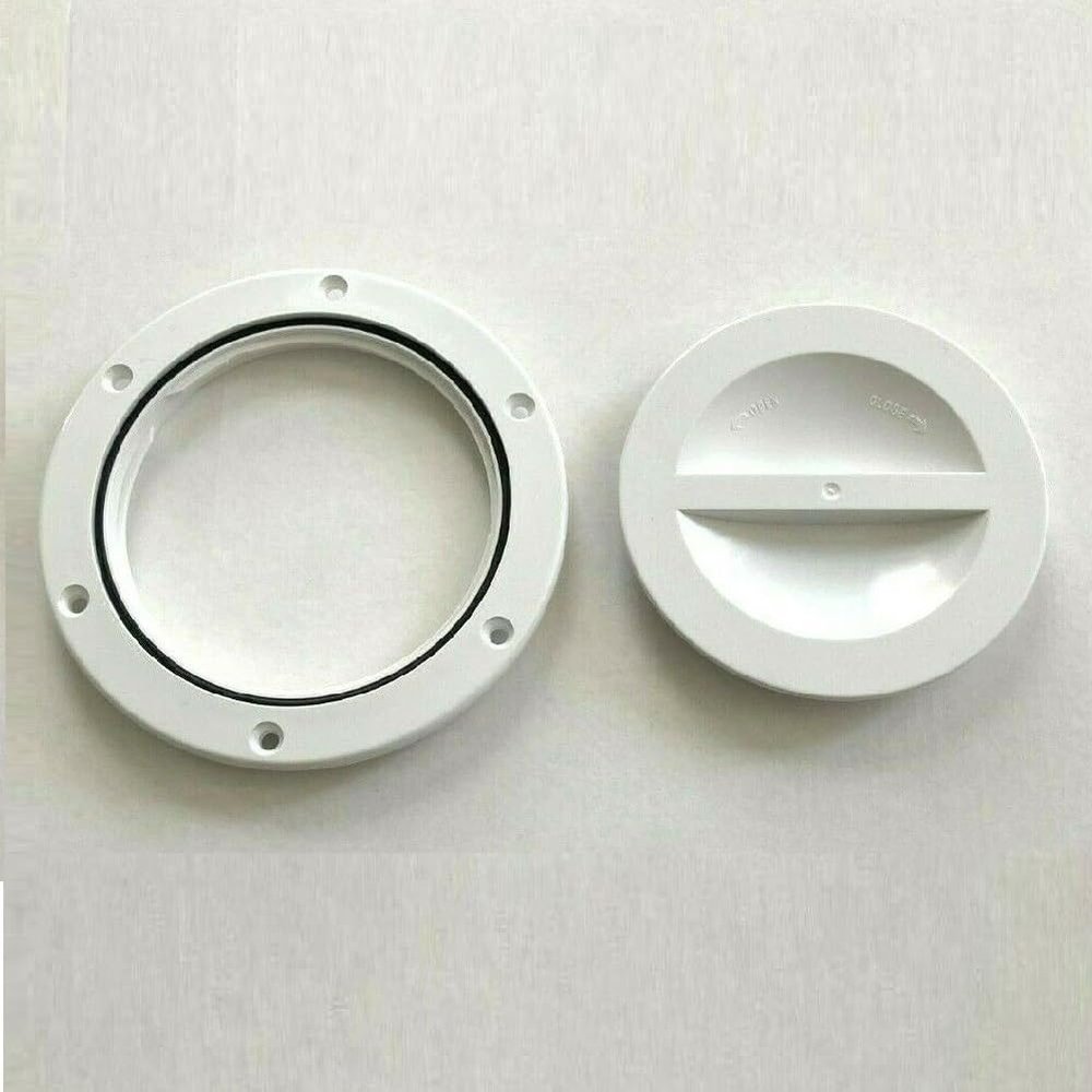4" Round Access Hatch Cover Boat Replacement, Screw Out Deck Plate -White, O-Ring Seal, ABS Material