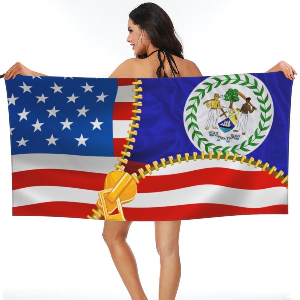 American Flag and Belize Flag Beach Towel Microfiber Soft Beach Towels Quick Dry Towel for Swimmers Sand Proof Beach Towels for Women Men Large Bath Towels 30x60inches