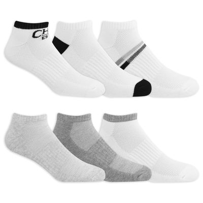 Chaps Men's Sport Performance Recycled Blend Comfort Cushion Low Cut Socks 6 Pair Pack, White and Black Assorted, Men's Shoe Size: 6-12