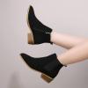 HINDOLA Women's Booties Chunky Stacked Heel Ankle Boots Low Heel Suede Booties Fashion Zipper Pointed Toe Dressy Office Booties view 4