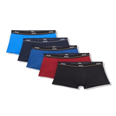 BOSS 5 Pack Bold Logo Cotton Stretch Trunks, black/merlot/dusty blue/navy/electric blue, XXL