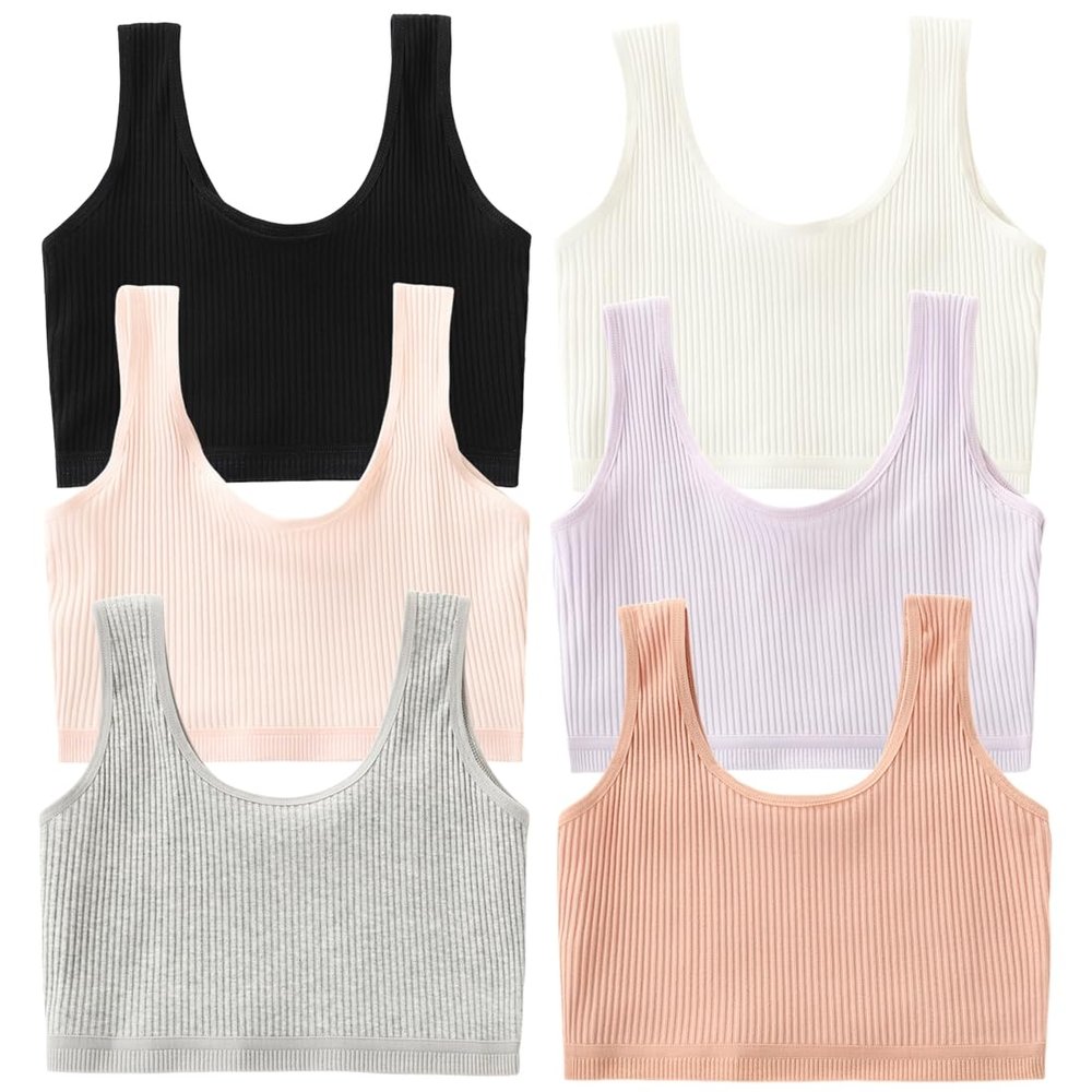 GAOIYO Girls Training Bra Cotton Stretch Seamless Sports Bras (10-12 Years, Pack of 6)