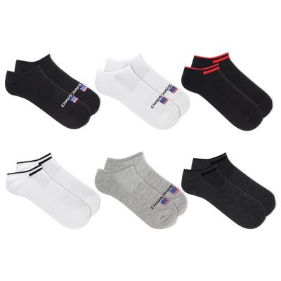 Chaps Men's Sport American Flag Cushioned No Show Socks 6 Pair Pack, Black Assorted, Men's Shoe Size: 6-12