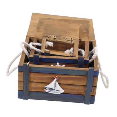 COLLBATH 3pcs Princess Style Wooden Jewelry Box Vintage Storage Container Mediterranean Home Decor
