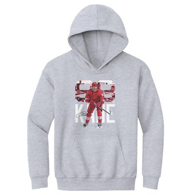500 LEVEL Patrick Kane Youth Hoodie Sweatshirt - Patrick Kane Detroit Landmark WHT (Gray, Medium)