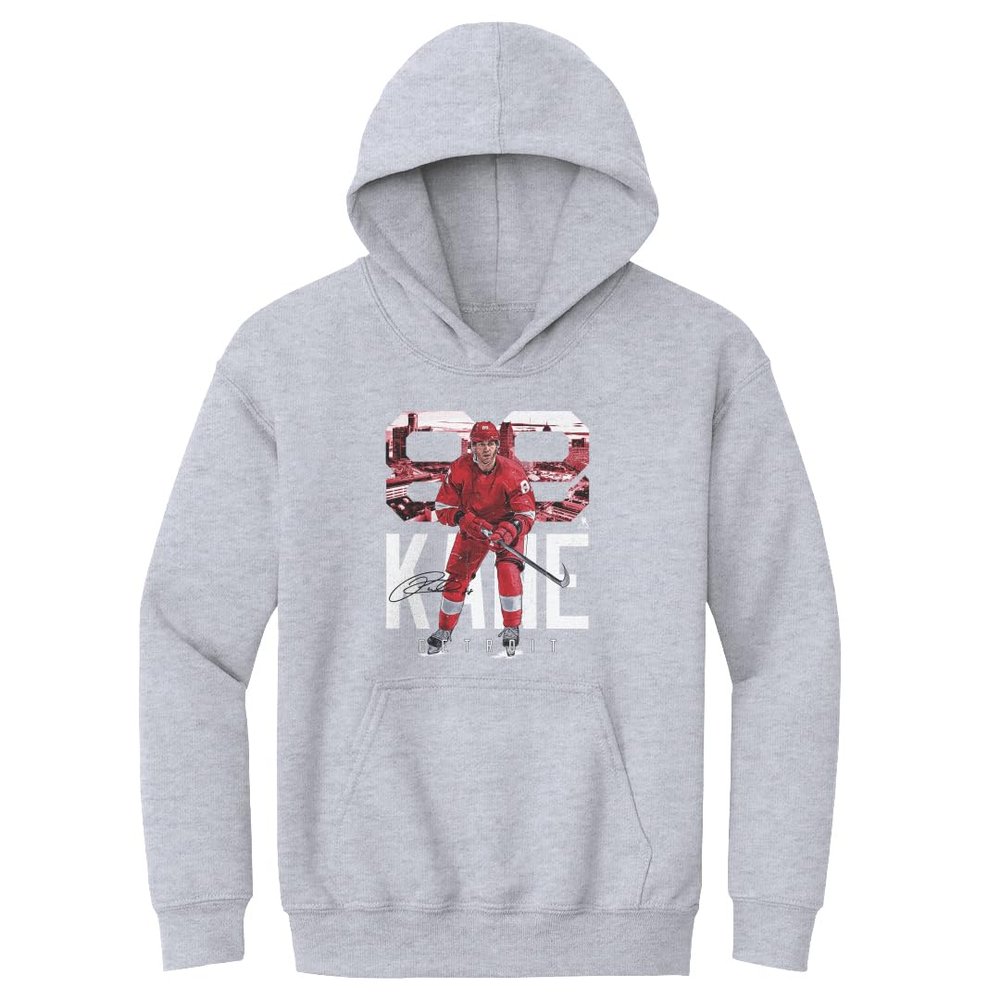 500 LEVEL Patrick Kane Youth Hoodie Sweatshirt - Patrick Kane Detroit Landmark WHT (Gray, Medium)