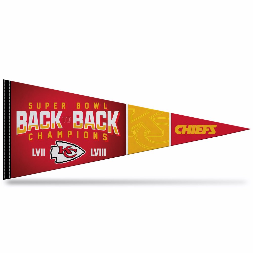 Rico Industries NFL Football Kansas City Chiefs Back to Back Champs 12" x 30" Felt Wall Dcor Pennant - Great for Home/Bed Room/Man Cave Dcor