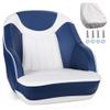 SUNDGORA Premium Pontoon Captains Bucket Boat Seat with Boat Seat Cover,White Pipping,White/Navy Blue view 1