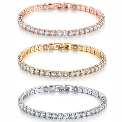ADXINYATEX 4mm Tennis Bracelet, 14k Gold/White Gold Plated 5A Cubic Zirconia Stones, for Women Bridal Wedding Jewelry