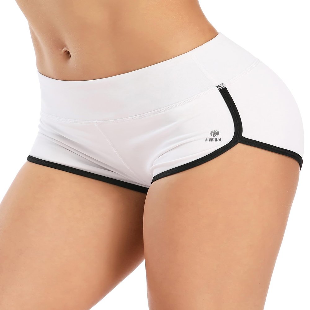 ENEESSI Women's Booty Shorts for Women Workout Butt Lifting Yoga Running Gym Shorts White/Black XS