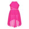 Winnrchan Kids Girls Rhinestones Halter Neck Lyrical Dance Dress Ballet Tulle Leotard Dress Hi-Lo Contemporary Dance Costume Hot Pink 14 Years view 3