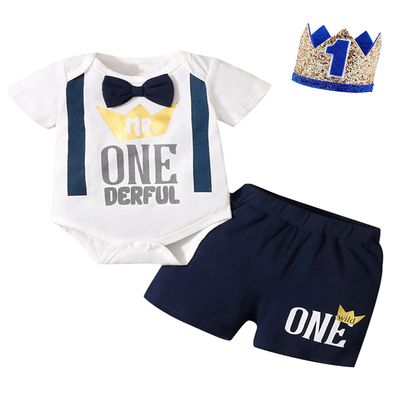 Mr Onederful 1st Birthday Outfit for Boy - First Birthday Clothes (Blue Short, 6-12 Months)