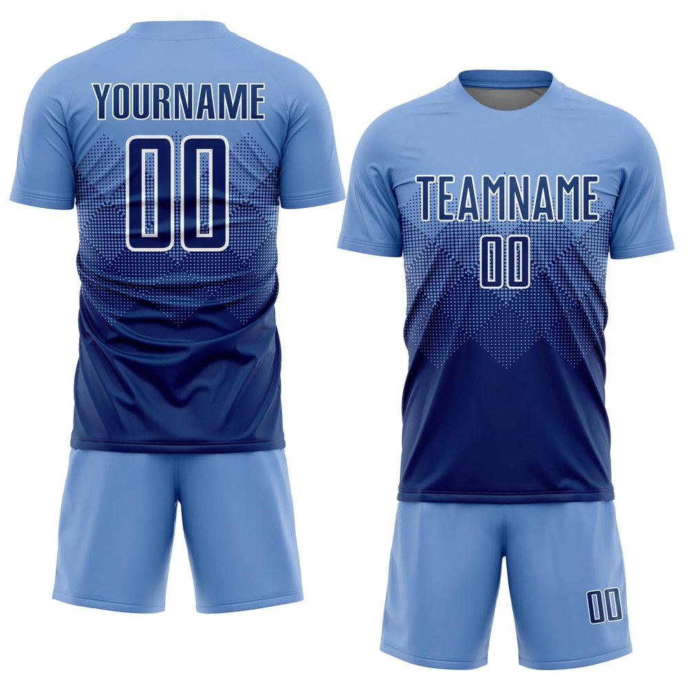 Customized Soccer Jersey Sets for Men/Women/Youth Boys Girls Personalized Football T Shirts and Shorts Printed Name Number Logo, Navy Sky Blue Round-Neck Short Sleeve Team Uniforms