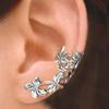 Gorgeous Clip on Earrings Hollow single ear clip leaf ear bone clip without piercing for Women Jewelry (Silver) view 2