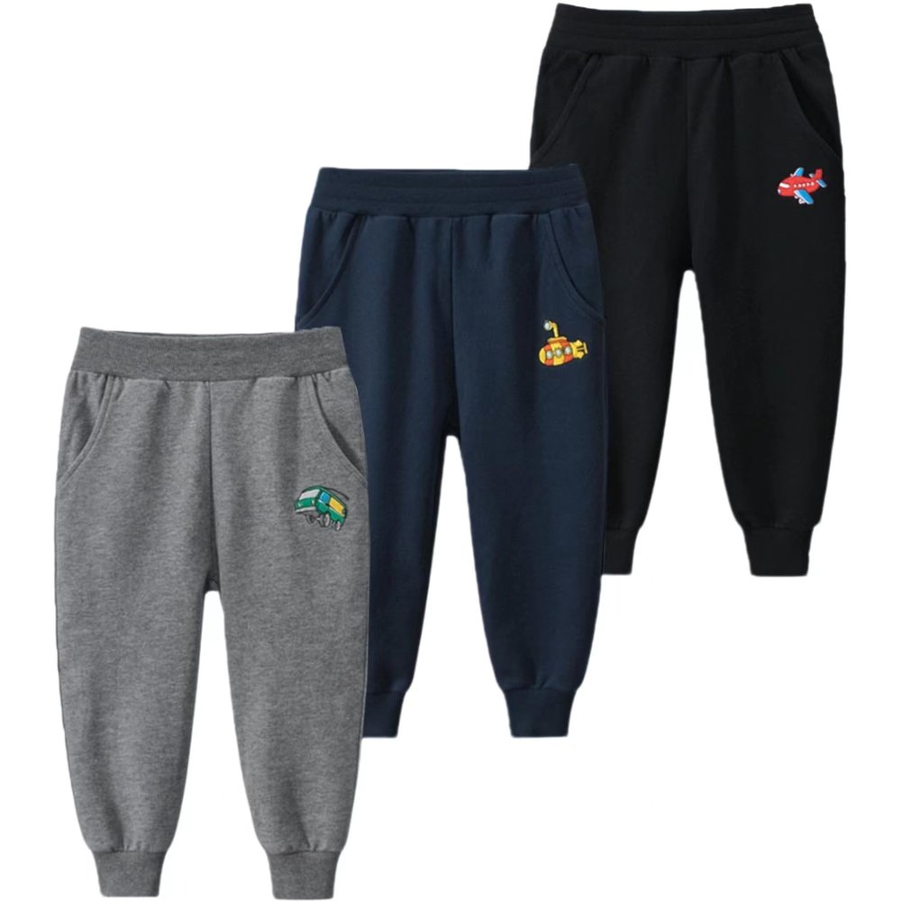 LeeXiang 3 Pack Toddler Boys Sweatpants Kids Cotton Pull-On Jogger Pants (Black/Blue/Grey 5 Years)