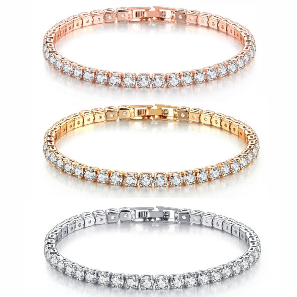 Tennis Bracelet Set 14K Gold Plated Round Cubic Zirconia CZ Dainty Bracelets for Women Brides Stackable Fashion Jewelry Wedding Prom Gift