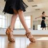 TUOTOM Girls Latin Dance Shoes Tan Low Heel Kids Ballroom Practice Salsa Tango Cha Cha Dance Shoes Brown 11.5 Little Kid view 2