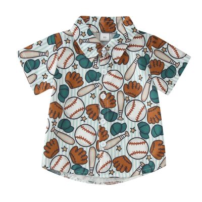Toddler Boys Short Sleeve Cartoon Baseball Prints Gentleman T Shirt Tops Thermal Long Sleeve Boys (Blue, 6-12 Months)