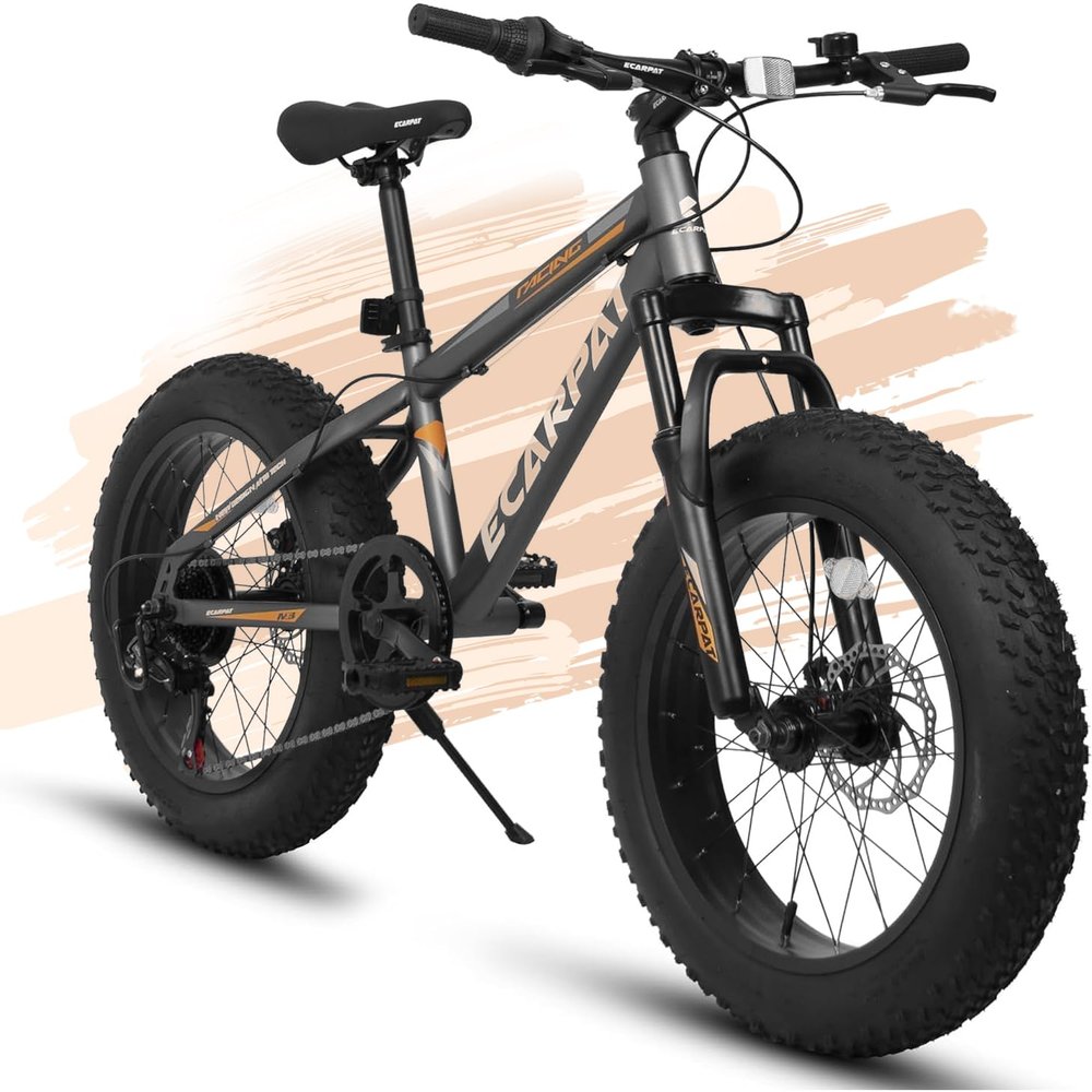Ecarpat 20x4 Inch Fat Tire Mountain Bike,Dual Disc Brakes Suspension Fork, 7-Speed Boys Girls Mountain Bikes, All Terrain Kids Mountain Bikes for Boys and Girls 8-15 Years Old