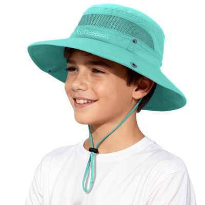 Kids Sun Hat UPF 50+ Sun Protective Bucket Hat for Kids Boys Girls Wide Brim Summer Beach Fishing Safari Adjustable Hat Lake Blue 5-13 Years