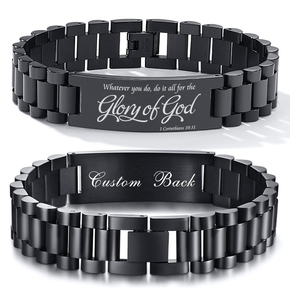 Personalized Bible Verse Bracelets for Men - Engraved 1 Corinthians 10:31 Inspirational Religious Quote Wristbands,Women Unisex Encourage Faith Prayer Christian ID Bracelet, Watch Band Bracelet Gift
