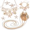 PH PandaHall 7pcs Mermaid Jewelry Set, Seashell Starfish Necklace Bracelet Mermaid Costume Accessories Pearl Collar Bib Pendant Necklace Hair Clip Crossbody Bag for Christmas Women Sea Beach view 1