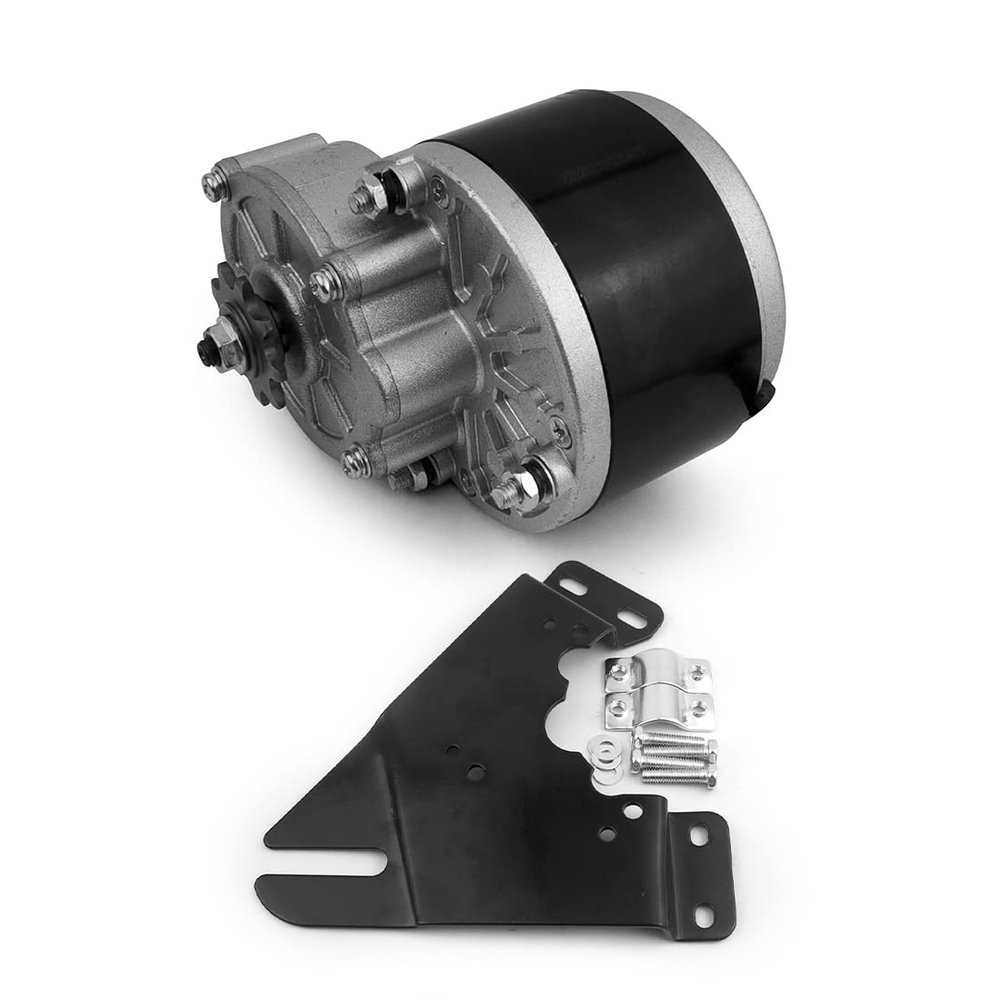 12V 250W Electric Brush Geared Motor MY1016Z2 9 Tooth Sprocket for Electrical Cart Scooter Wheelchair Bike (with mounting Plate)