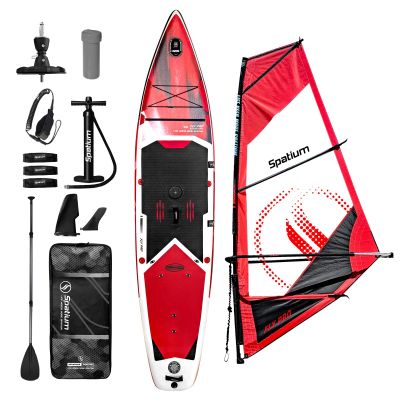 Inflatable SUP Windsurf Paddle Board Windsurfer Inflatable Windsurf Sail 5m 400 * 185cm A Set of Inflatable Windsurfing Board and Sail - Red Color
