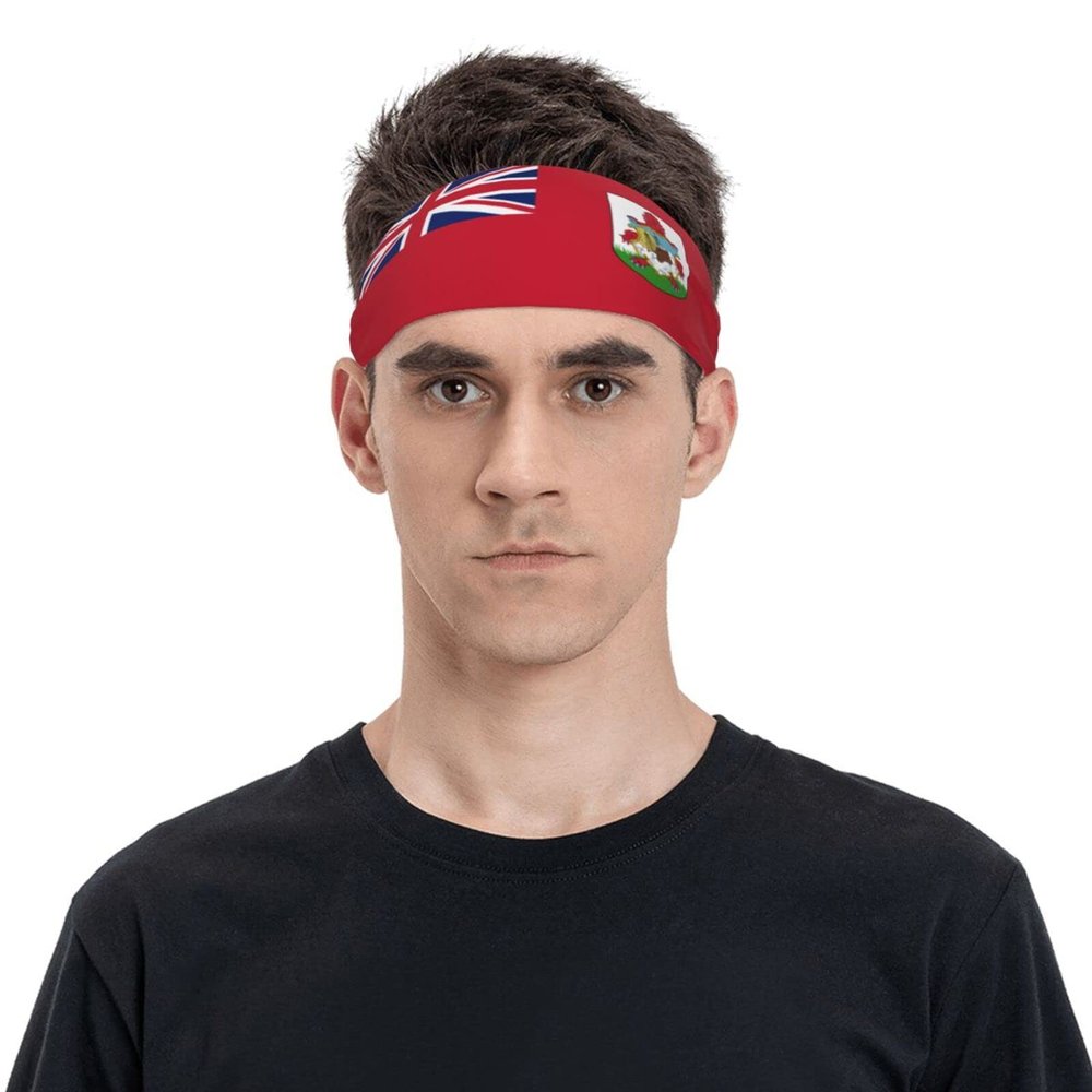 Flag of Bermuda Headband Sports Sweatband for Men Women Wicking Sweatbands for Running Basketball Yoga Hairbands
