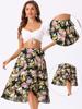Allegra K Floral Skirt for Women's Hawaiian Tropical Beach Boho Wrap Midi Skirt Medium Black Pink view 2