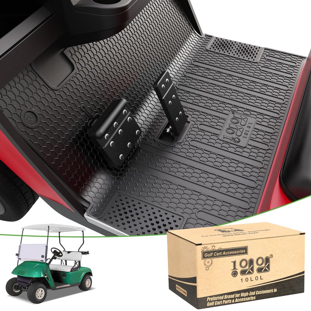 10L0L Golf Cart Floor Mat for EZGO TXT 1994-up, Non-Slip Full Coverage Liner Floormat Replacement with 10mm Thick Rubber, Grass-Scraping Design, Honeycomb Pattern - Black