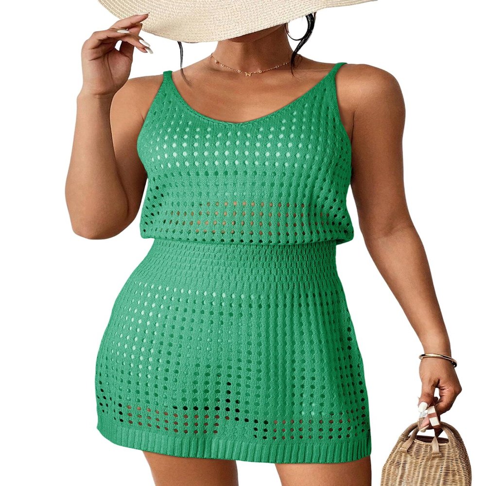 Dokotoo Swimsuit Women Cover Up 2026 Summer Casual Scoop Neck Sleeveless Crochet Hollow Out Womens Spaghetti Straps Knit Dress Beach Sweater Clothes Swimwear Hawaiian Dresses Dark Green Medium