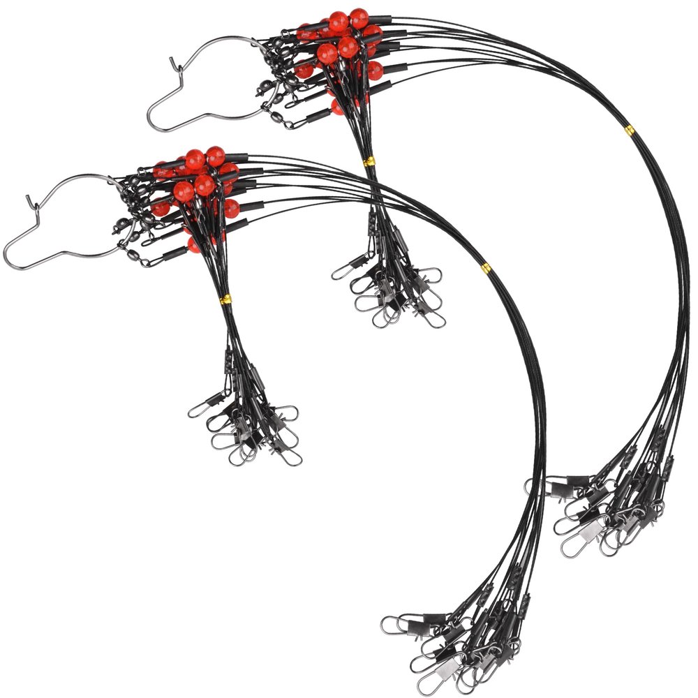 Fishing Wire Leader Fishing Rigs, 12/24 Pack Nylon-Coated Lines with Swivels Snap Beads, Stainless Steel Hooks Crimps Saltwater Freshwater for Fishing Lovers Angler, 1 Arm/ 2 Arms (1 arm, 24pack)