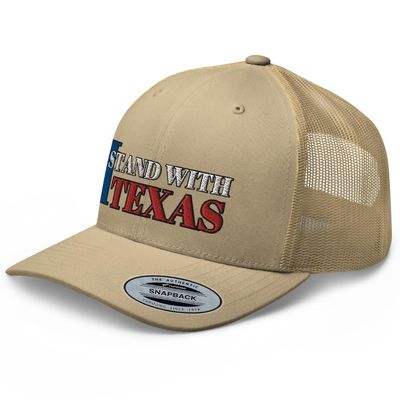 RIVEMUG I Stand with Texas Curved Bill Trucker Hat Mid Crown Adjustable Cap Khaki