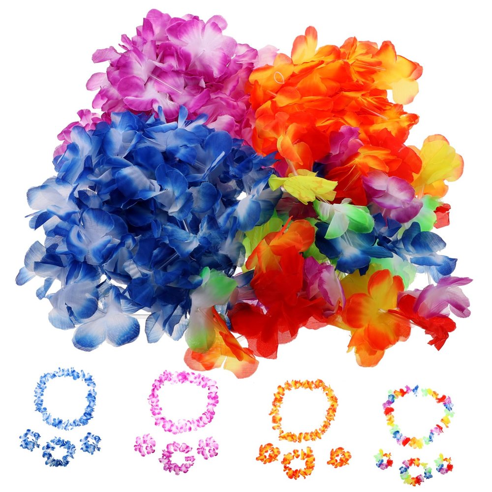 BIUDECO Hawaiian Flower Garland Set Leis Headbands Bracelets Necklaces for Luau Party Beach Wedding Festivals and Photography Decor
