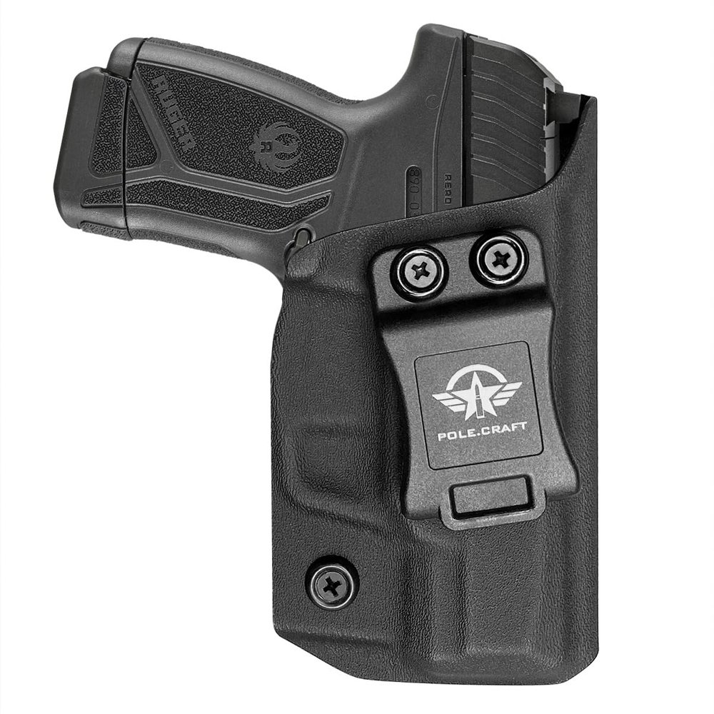 POLE.CRAFT Ruger Max-9 Holster IWB Kydex for Ruger Max-9 Barrel 3.20'' Gun Pocket Pouch - Inside Waistband Concealed Carry - Adj. Cant Retention - Cover Mag-Button - No Wear - No Jitter (Black, Right)