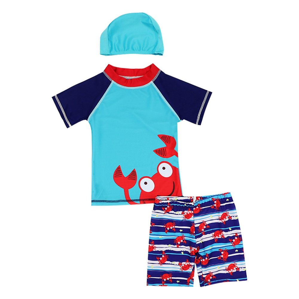 Little Boys Bathing Suit Toddler Boys Letter Short Sleeve Bathing Suit Boy's Cartoon Baby Split Angle (A, 3-4 Years)