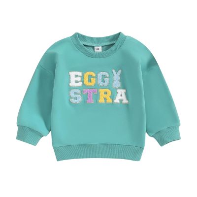 YINGISFITM Toddler Baby Girl Boy Easter Outfit Bunny Shirt Embroidery Long Sleeve Crewneck Sweatshirt Sweater Blouse Top (egg stra green,3-4 Years)