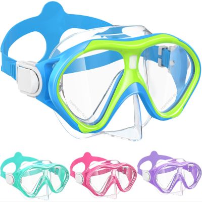 Kids Swim Goggles Snorkel Diving Mask with Luminous for Boys Girls Ages 5-15, Two-Color Anti-Fog Swimming Goggles with Nose Cover