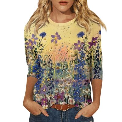 Summer Tops for Women,Womens Workout Tops Plus Size Going Out Tops for Women Long Sleeve Shirts Fashion Blouses Dressy Casual Crewneck Plus Size Vintage Printed Graphic +(Blue,4XL)