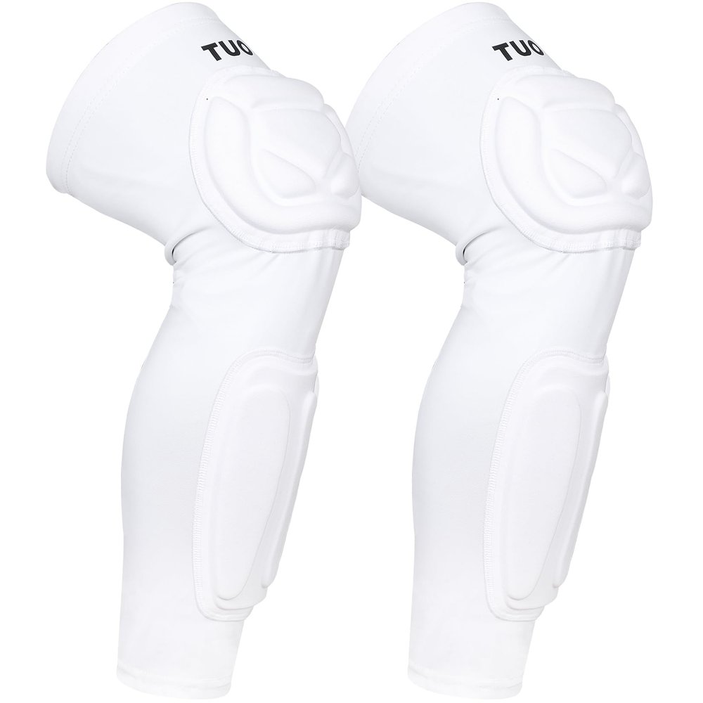 TUOYR Knee Pad Protective Calf Shin Guards For Adult Youth Leg Compression Sleeve Pad For Football Basketball Volleyball Soccer Protective Gear Calf Support Cuff With Anti-Slip Strip ((White 1 Pair))