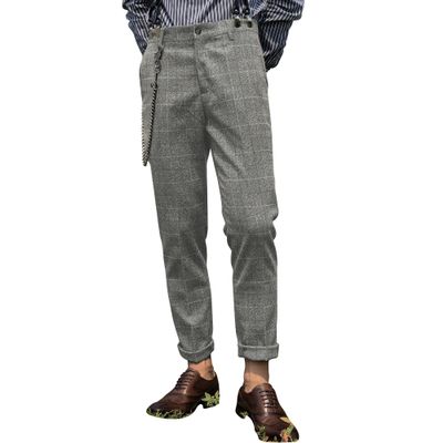 Aesido Mens Herringbone Slim Fit Tweed Wool Plaid Trousers Retro Dress Business Suit Pantsgrey38W*30L