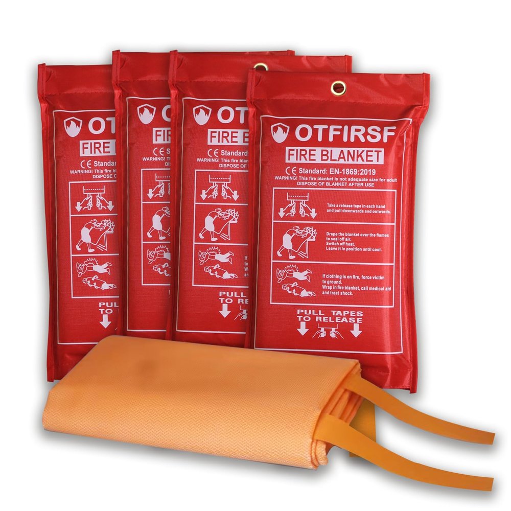 OTFIRSF Emergency Fire Blanket for Home and Kitchen - Orange, 4Pack, 39.3"x39.3" Silicone Fiberglass Fire Blankets for House, Fireplace, Grill, BBQ, Camping, Warehouse