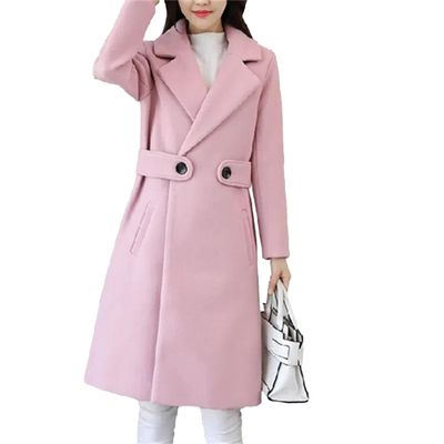 Maiyifu-GJ Women's Elegant Notched Lapel Coat Mid-Length Thicken Warm Wool Blend Coats Casual Fall Winter Long Overcoat (Pink,4X-Large)