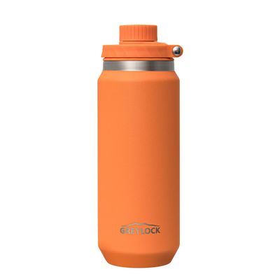 Greylock 20 oz Insulated Water Bottle with Straw Lid, Reusable Stainless Steel Sports Water Bottles with Foldable Handle, Leak Proof, Double-Wall Vacuum Insulation, 24 Hours Cold(Tangerine)